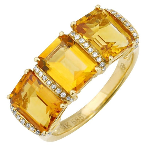 0.1 Ctw Diamond 14k Yellow Gold Citrine Round Shape Womens Gemstone Ring