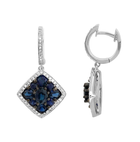 0.28 Ctw Diamond 14k White Gold Sapphire Round Shape Womens Gemstone Earrings