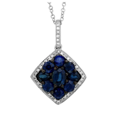 0.15 Ctw Diamond 14k White Gold Sapphire Round Shape Womens Gemstone Necklace Pendant With 16 Inch Chain