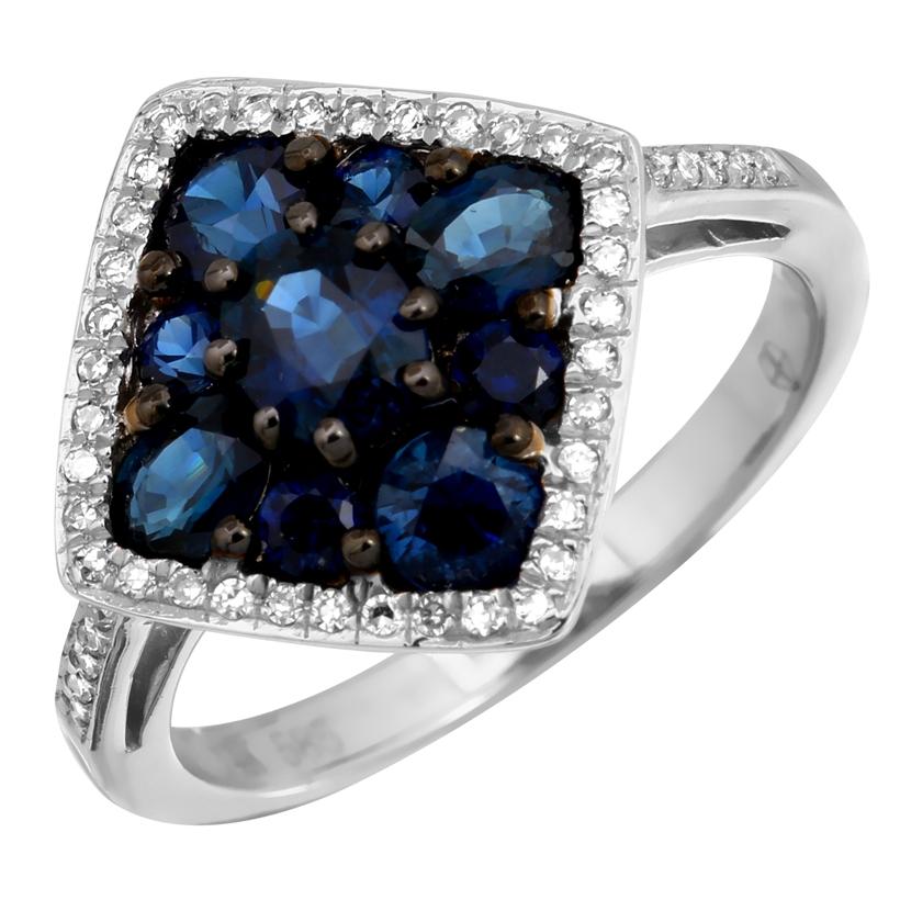 0.13 Ctw Diamond 14k White Gold Sapphire Round Shape Womens Gemstone Ring