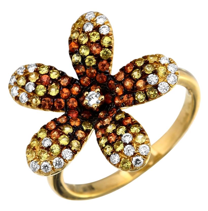 0.2 Ctw Diamond 14k Yellow Gold Sapphire Round Shape Womens Gemstone Ring
