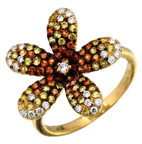 0.2 Ctw Diamond 14k Yellow Gold Sapphire Round Shape Womens Gemstone Ring