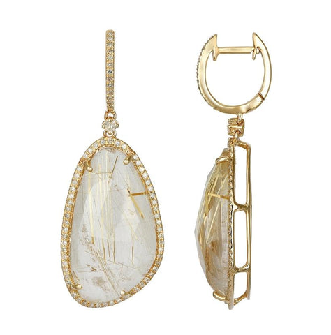 0.48 Ctw Diamond 14k Yellow Gold Quartz Round Shape Womens Gemstone Earrings