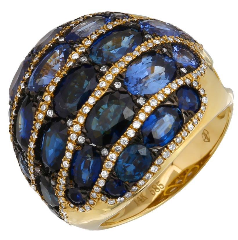 0.45 Ctw Diamond 14k Yellow Gold Sapphire Round Shape Womens Gemstone Ring