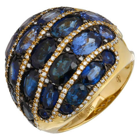 0.45 Ctw Diamond 14k Yellow Gold Sapphire Round Shape Womens Gemstone Ring