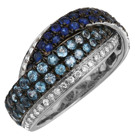 0.28 Ctw Diamond 14k White Gold Sapphire Topaz Round Shape Womens Gemstone Ring