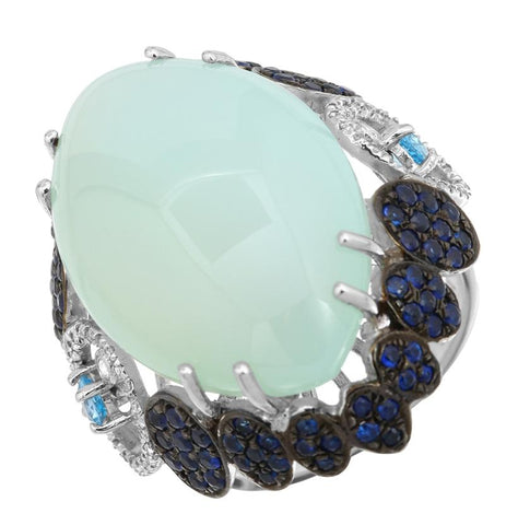0.19 Ctw Diamond 14k White Gold Sapphire Topaz Agate Round Shape Womens Gemstone Ring