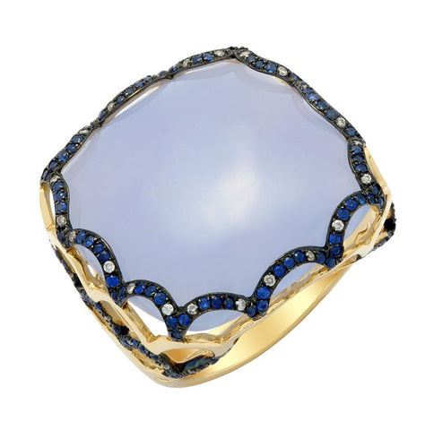 0.16 Ctw Diamond 14k Yellow Gold Sapphire Chalcedony Round Shape Womens Gemstone Ring