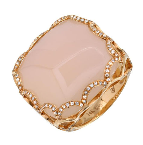 0.55 Ctw Diamond 14k Rose Gold Chalcedony Round Shape Womens Gemstone Ring