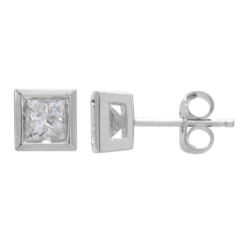 0.79 Ctw Diamond 14k White Gold Princess Shape Womens Diamond Earrings