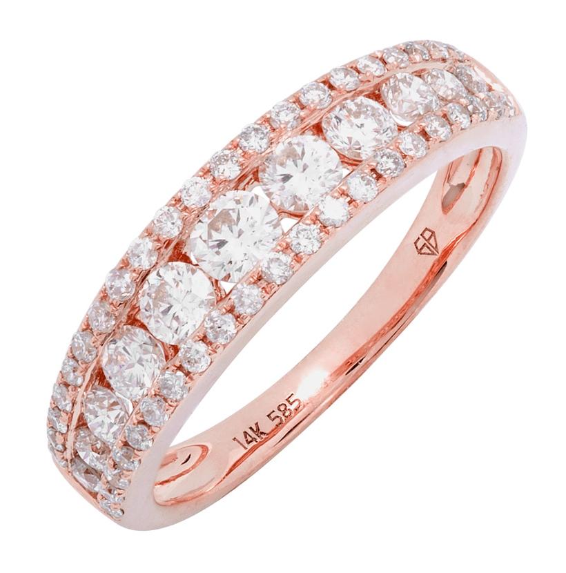 0.9 Ctw Diamond 14k Rose Gold Round Shape Womens Wedding Band Ring