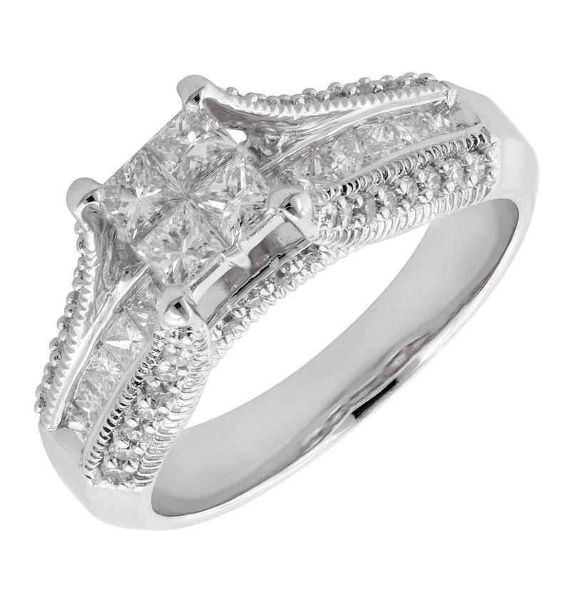 0.99 Ctw Diamond 14k White Gold Round Shape Wedding Engagement Ring