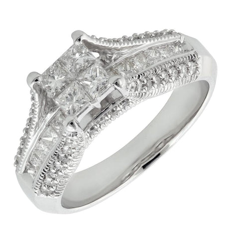 0.99 Ctw Diamond 14k White Gold Round Shape Wedding Engagement Ring