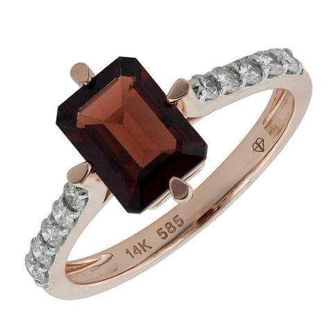 0.27 Ctw Diamond 14k Rose Gold Garnet Round Shape Womens Gemstone Ring