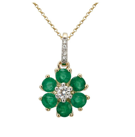 0.08 Ctw Diamond 14k Yellow Gold Emerald Round Shape Womens Gemstone Necklace Pendant With 16 Inch Chain