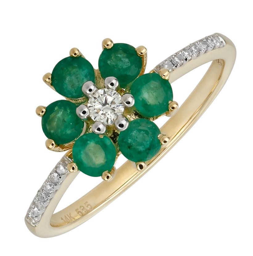 0.13 Ctw Diamond 14k Yellow Gold Emerald Round Shape Womens Gemstone Ring