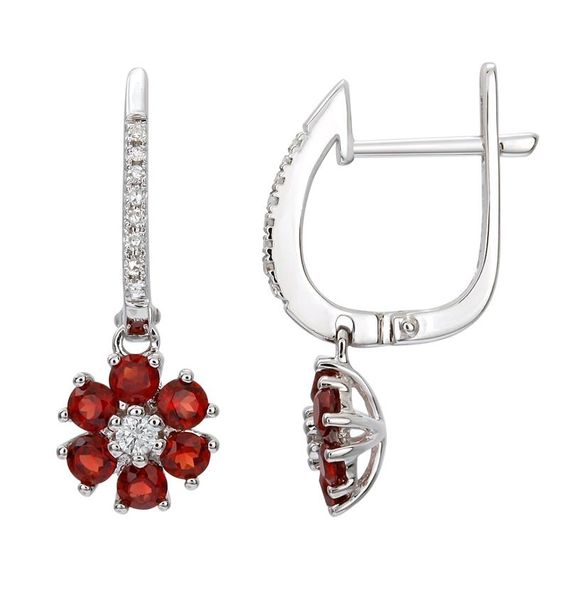 0.14 Ctw Diamond 14k White Gold Garnet Round Shape Womens Gemstone Earrings