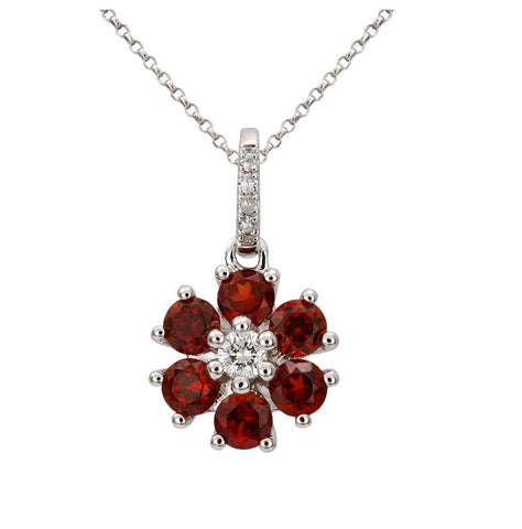 0.08 Ctw Diamond 14k White Gold Garnet Round Shape Womens Gemstone Necklace Pendant With 16 Inch Chain