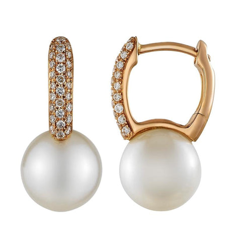 0.2 Ctw Diamond 14k Rose Gold Pearl Earrings