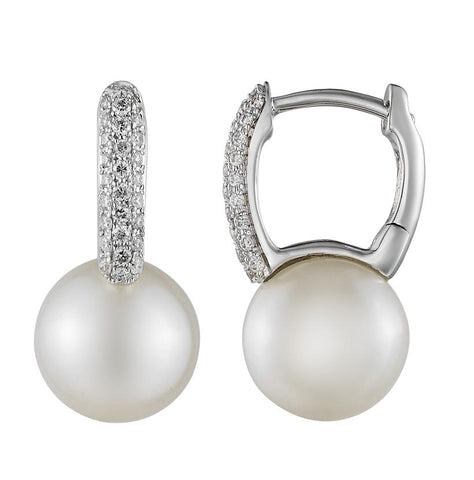 0.2 Ctw Diamond 14k White Gold Pearl Earrings