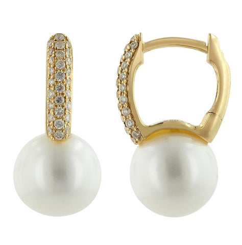 0.2 Ctw Diamond 14k Yellow Gold Pearl Earrings