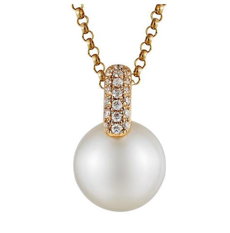 0.07 Ctw Diamond 14k Rose Gold Pearl Necklace Pendant With 16 Inch Chain