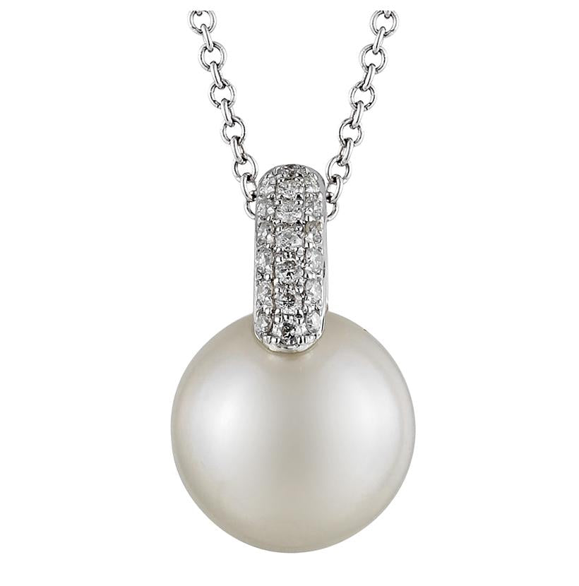 0.07 Ctw Diamond 14k White Gold Pearl Necklace Pendant With 16 Inch Chain