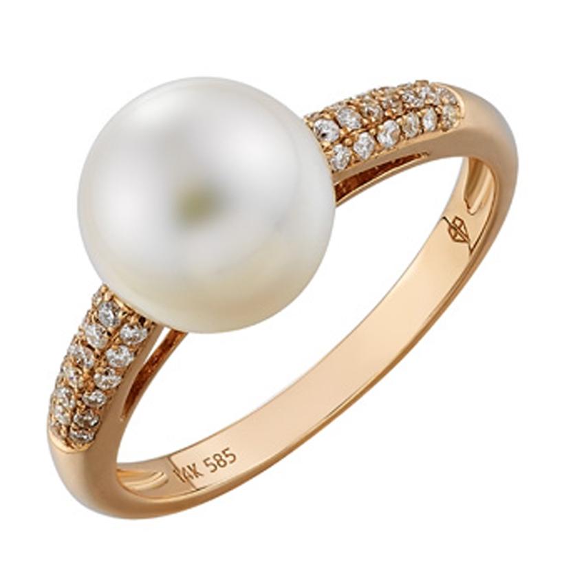 0.14 Ctw Diamond 14k Rose Gold Pearl Ring