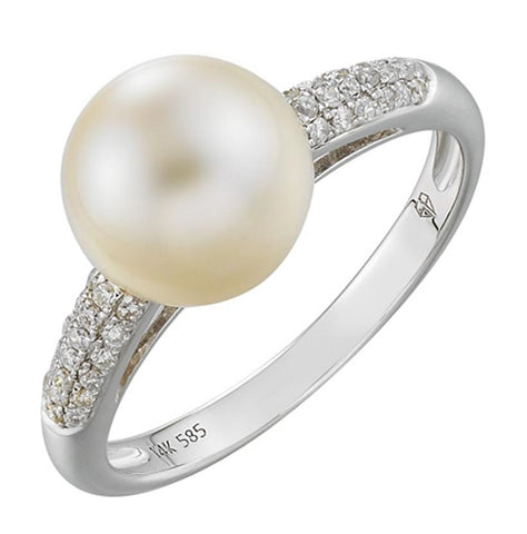 0.14 Ctw Diamond 14k White Gold Pearl Ring