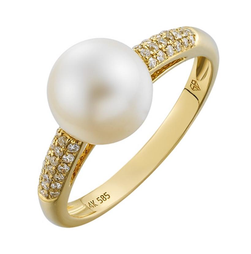 0.14 Ctw Diamond 14k Yellow Gold Pearl Ring