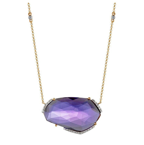 0.13 Ctw Diamond 14k Rose Gold Amethyst Round Shape Womens Gemstone Necklace Pendant With 16 Inch Chain