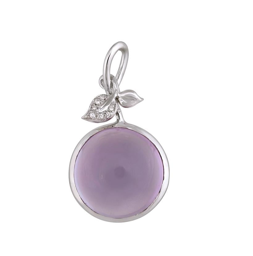 0.01 Ctw Diamond 14k White Gold Amethyst Round Shape Womens Gemstone Necklace Pendant