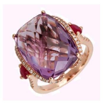 0.21 Ctw Diamond 14k Rose Gold Ruby Amethyst Round Shape Womens Gemstone Ring