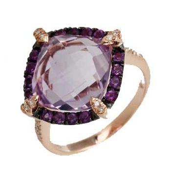 0.05 Ctw Diamond 14k Rose Gold Amethyst Round Shape Womens Gemstone Ring