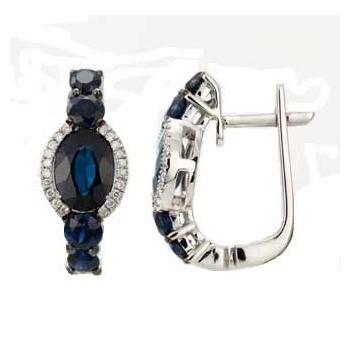 0.09 Ctw Diamond 14k White Gold Sapphire Round Shape Womens Gemstone Earrings