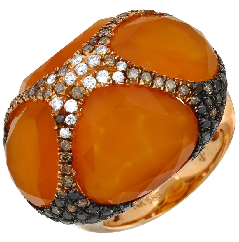 1.87 Ctw Diamond 14k Rose Gold Agate Round Shape Womens Gemstone Ring