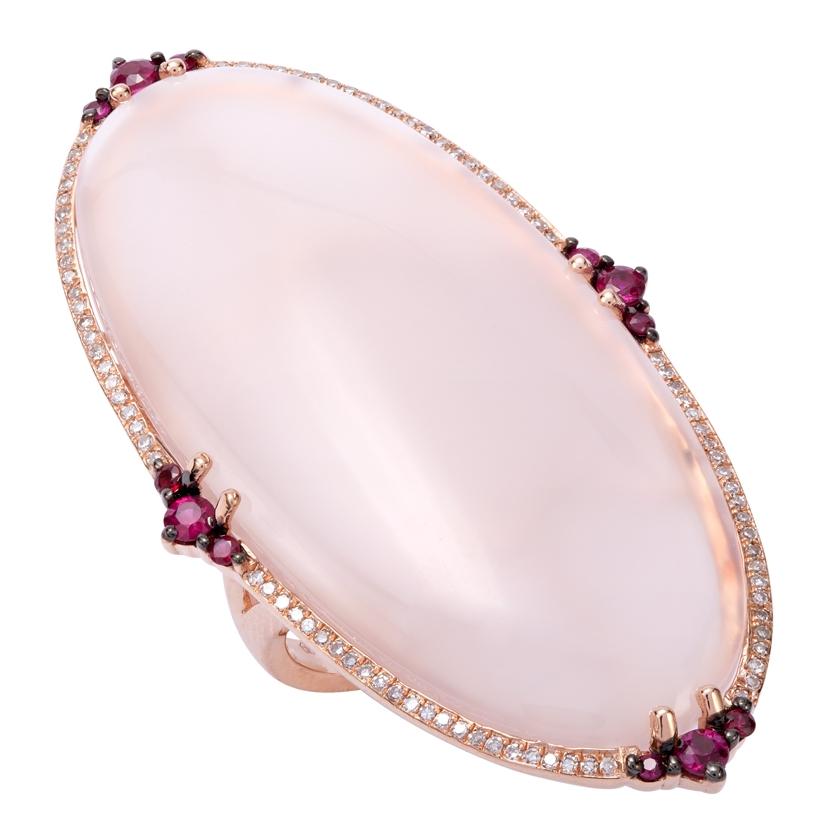 0.24 Ctw Diamond 14k Rose Gold Ruby Chalcedony Round Shape Womens Gemstone Ring