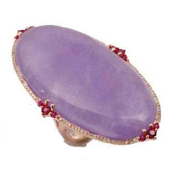 0.23 Ctw Diamond 14k Rose Gold Ruby Jade Round Shape Womens Gemstone Ring