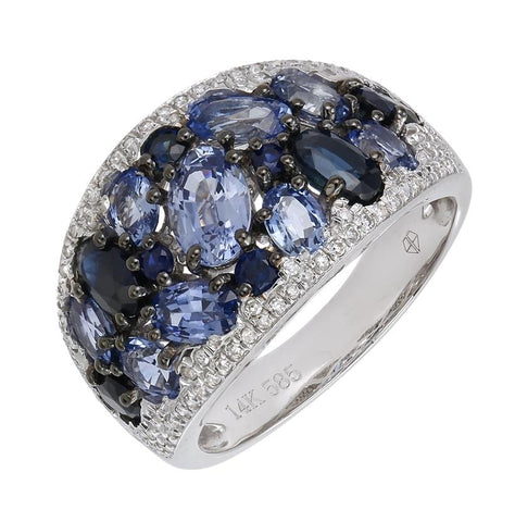 0.26 Ctw Diamond 14k White Gold Sapphire Round Shape Womens Gemstone Ring