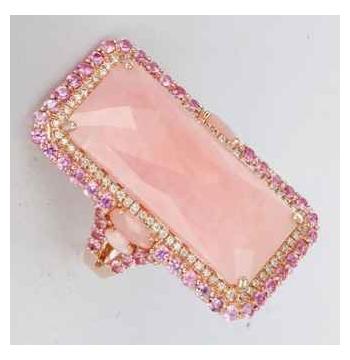 0.21 Ctw Diamond 14k Rose Gold Sapphire Opal Round Shape Womens Gemstone Ring