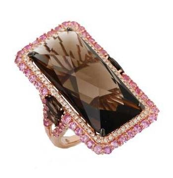 0.23 Ctw Diamond 14k Rose Gold Topaz Sapphire Round Shape Womens Gemstone Ring