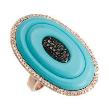 0.43 Ctw Diamond 14k Rose Gold Turquoise Round Shape Womens Gemstone Ring