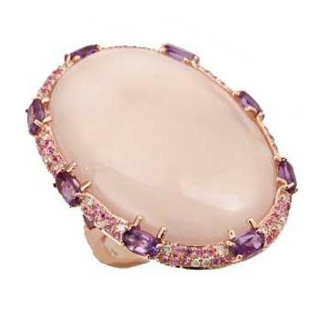 0.16 Ctw Diamond 14k Rose Gold Sapphire Amethyst Chalcedony Round Shape Womens Gemstone Ring