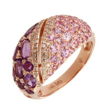 0.13 Ctw Diamond 14k Rose Gold Sapphire Amethyst Round Shape Womens Gemstone Ring