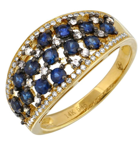 0.3 Ctw Diamond 14k Yellow Gold Sapphire Round Shape Womens Gemstone Ring