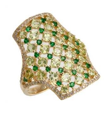 0.23 Ctw Diamond 14k Yellow Gold Peridot Tsavorite Round Shape Womens Gemstone Ring