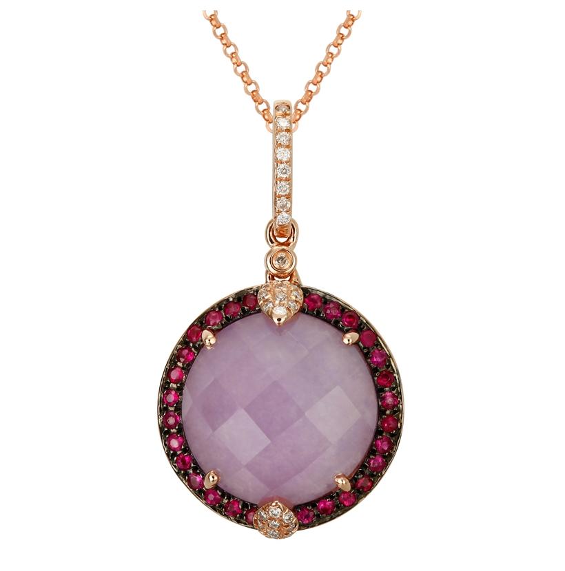 0.1 Ctw Diamond 14k Rose Gold Ruby Multi Round Shape Womens Gemstone Necklace Pendant With 16 Inch Chain