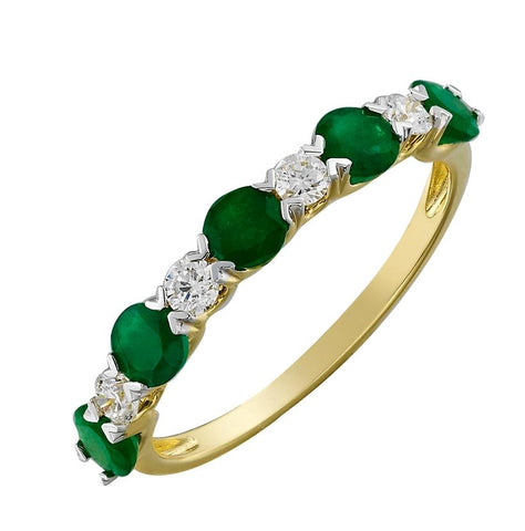 0.22 Ctw Diamond 14k Yellow Gold Emerald Round Shape Womens Gemstone Ring
