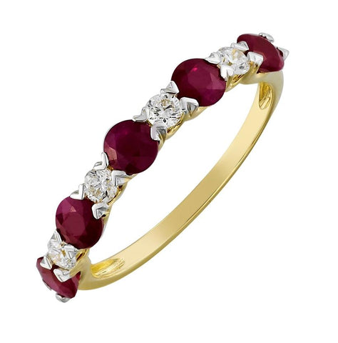 0.22 Ctw Diamond 14k Yellow Gold Ruby Round Shape Womens Gemstone Ring