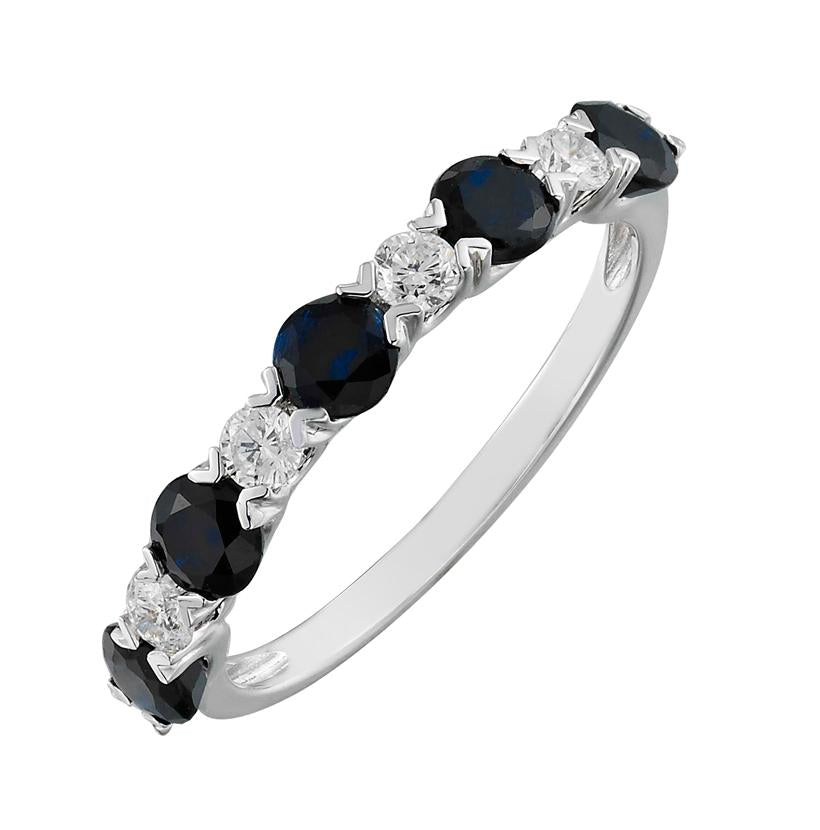 0.22 Ctw Diamond 14k White Gold Sapphire Round Shape Womens Gemstone Ring